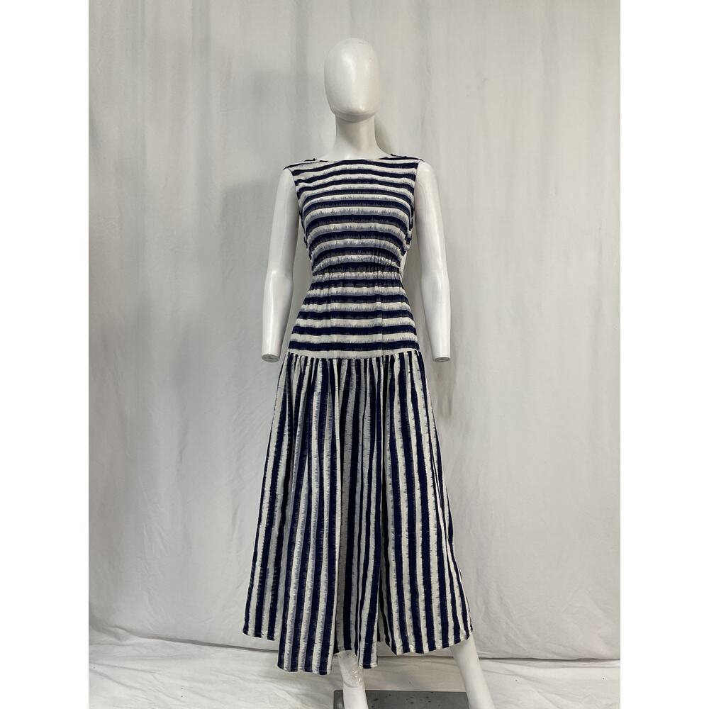 Emporio Sirenuse Blue and White Striped Cut Out Midi Dress